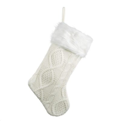 FABR.KNITT.FURRY XMAS STOCKING WH/CRM 52CM (TR-22455)
