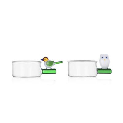 Set 2 tealight Joyful Robin&white Surprised Owl