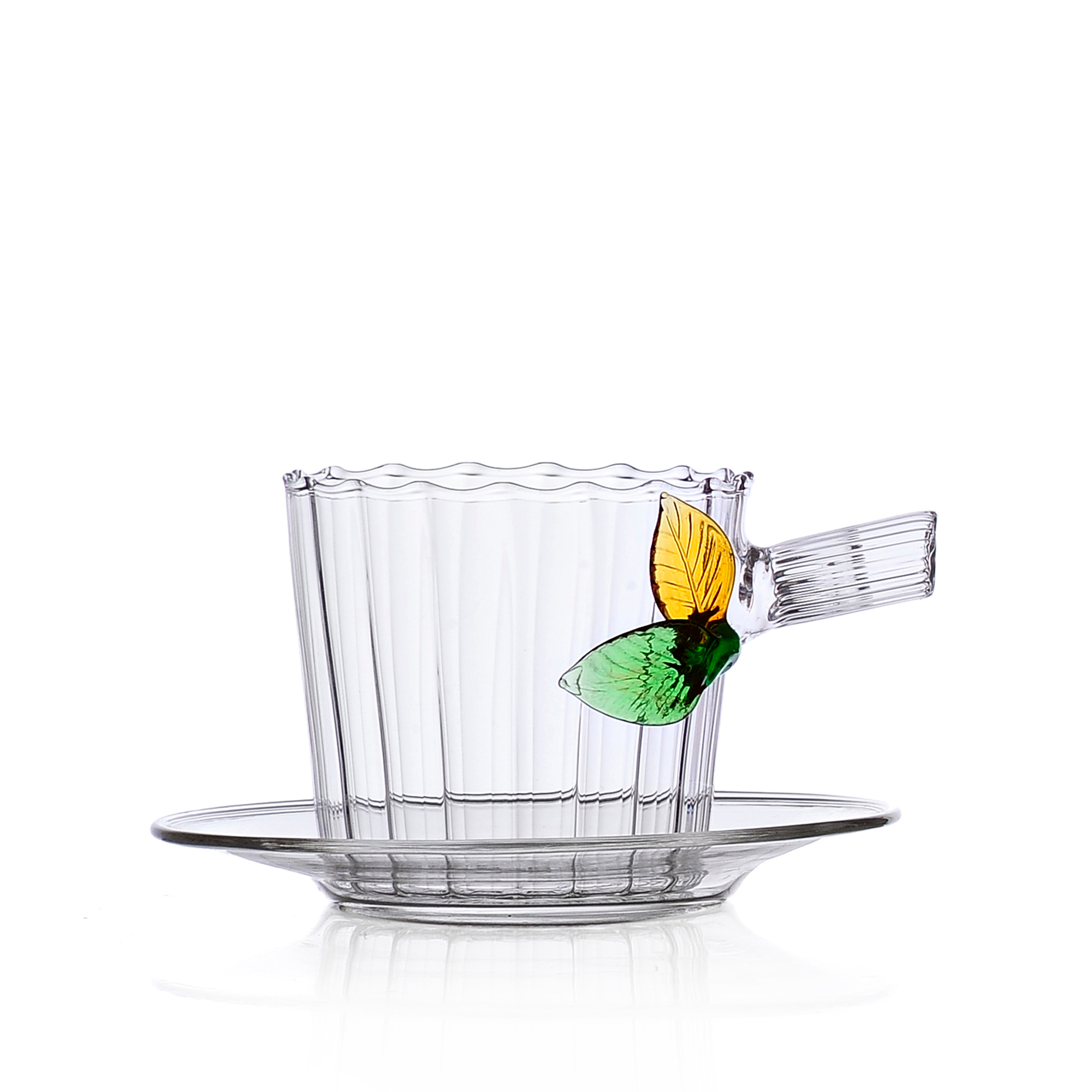 GREENWOOD tea cup w/saucer leaves