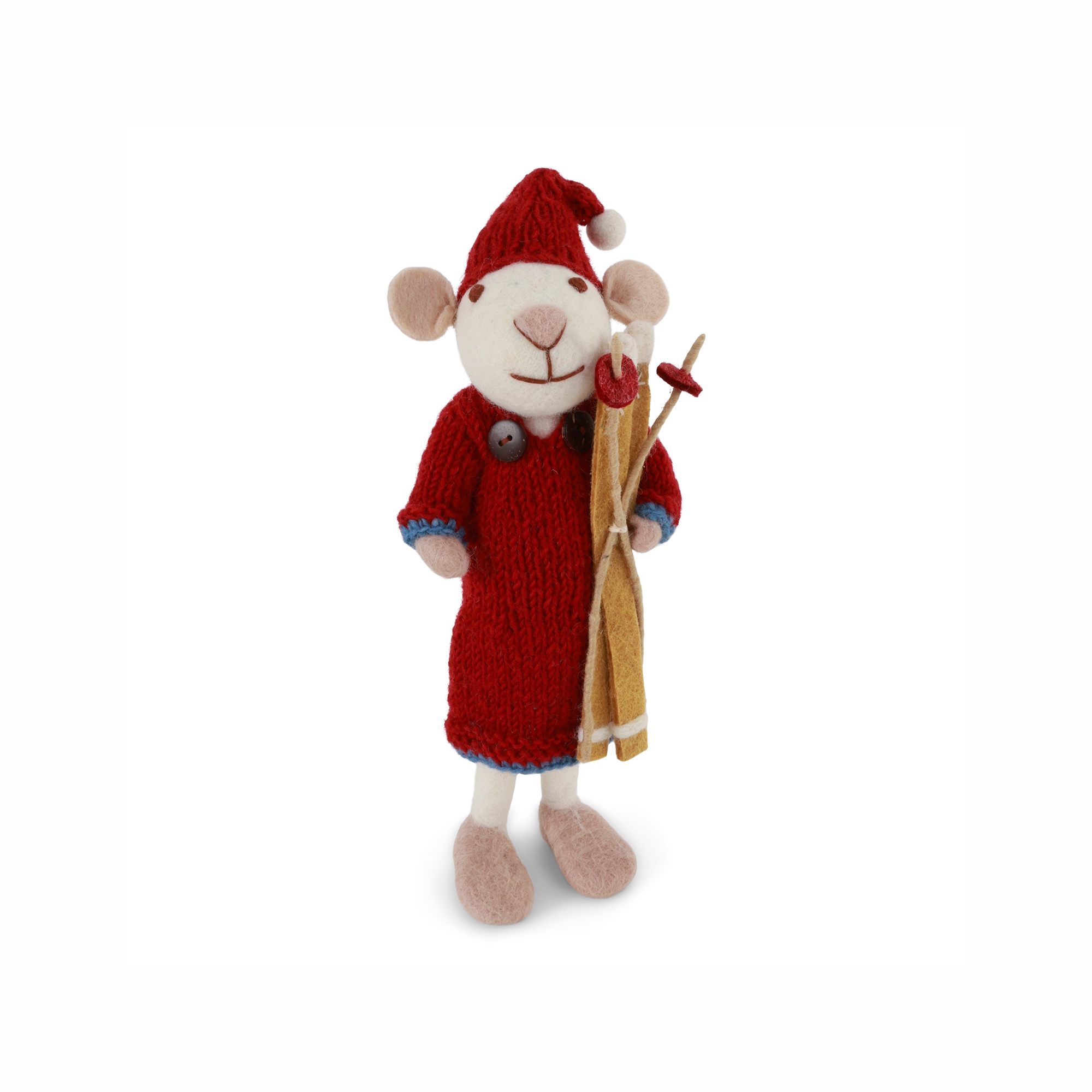 Миша біла велика Gry&Sif – Big White Girly Mouse w/Red Dress & Skis (червона сукня)