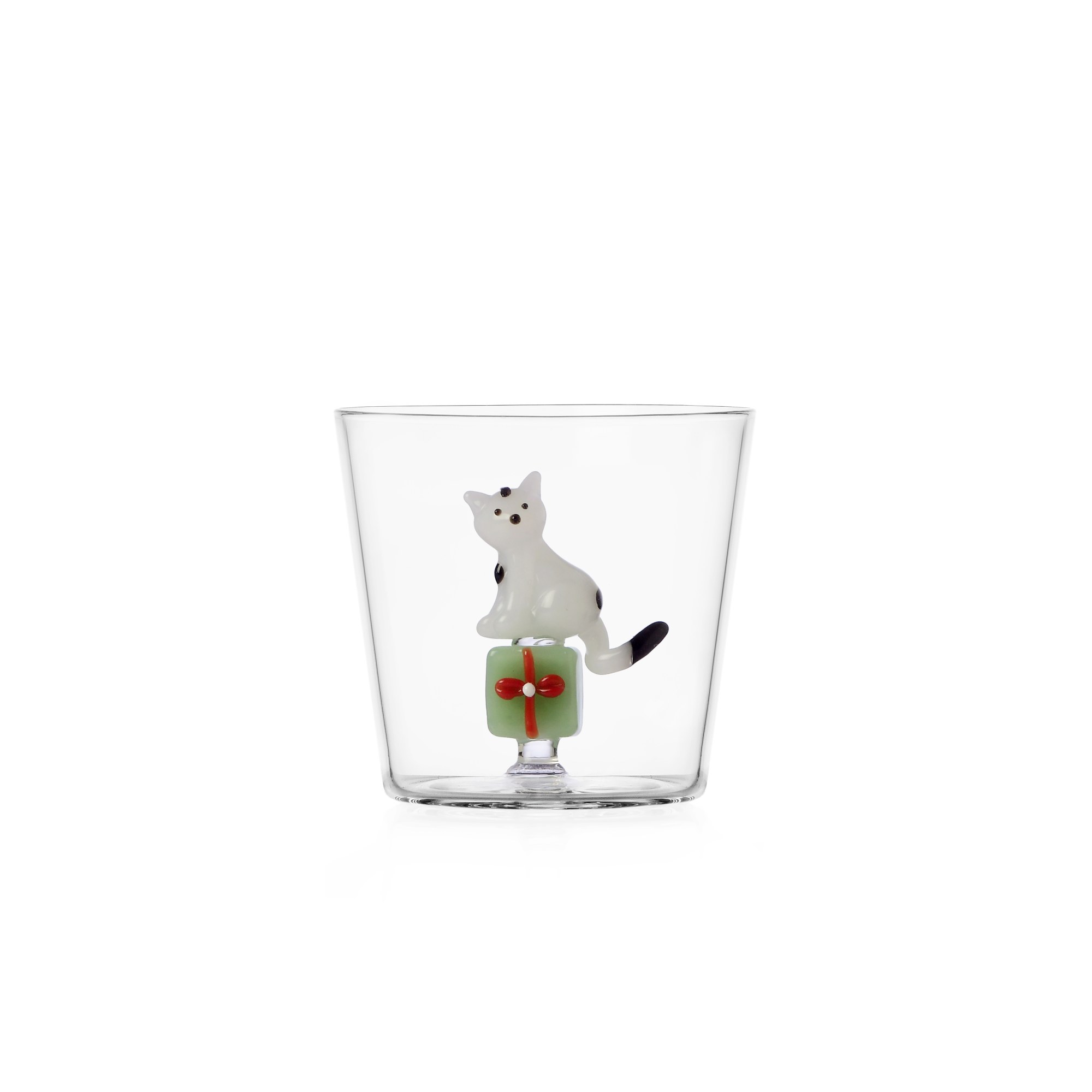 Ichendorf Склянка білий кіт із зеленим подарунком TABBY CAT CHRISTMAS EDITION